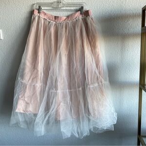 Pink and White Tulle A-Line Skirt